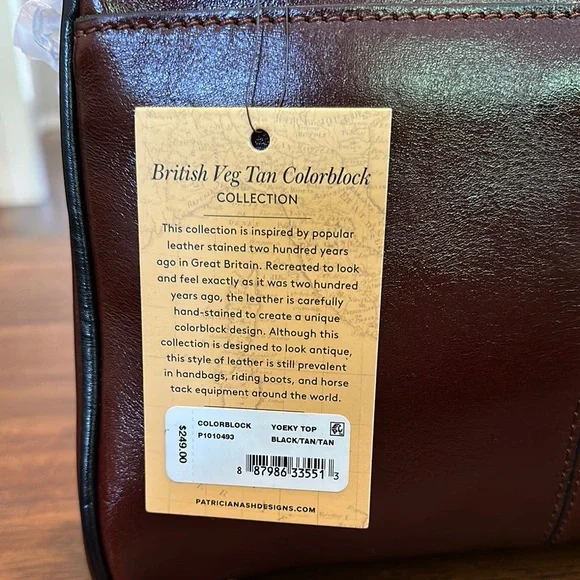 Patricia Nash Black and Brown Leather Satchel with Gold Clasp - Picture 3 of 8